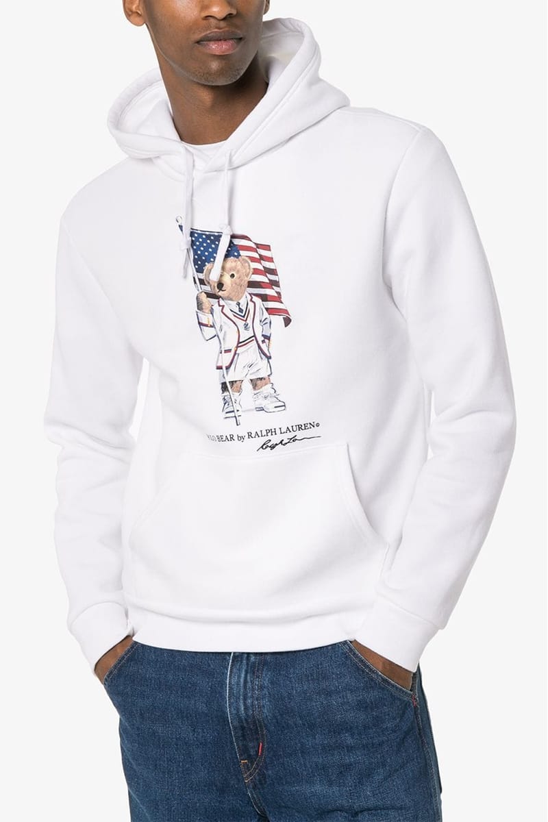 ralph lauren bear hoodie white