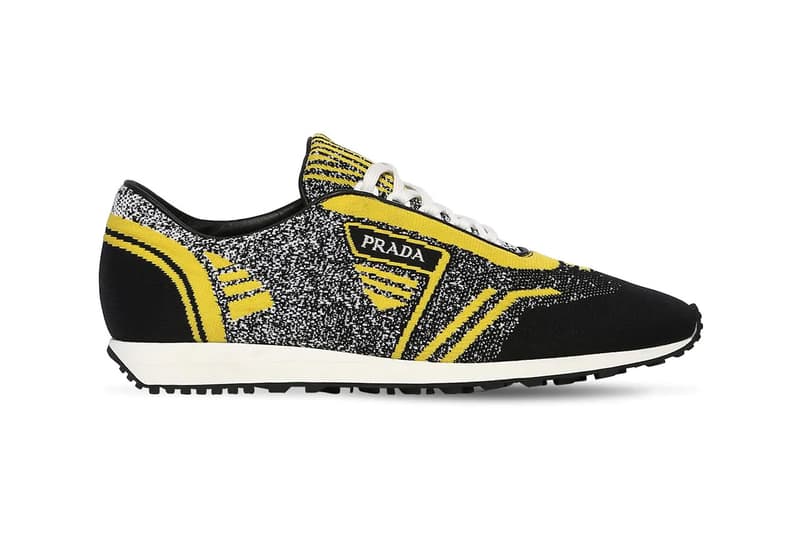 prada knit running sneakers black yellow colorway release spring 2019 