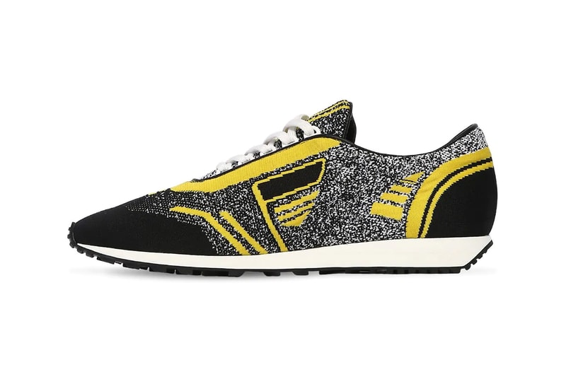 prada knit running sneakers black yellow colorway release spring 2019 