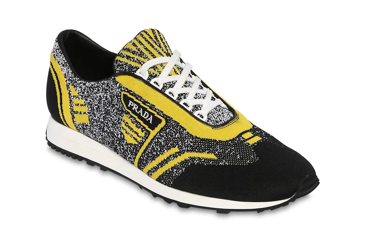 prada knit running sneakers black yellow colorway release spring 2019