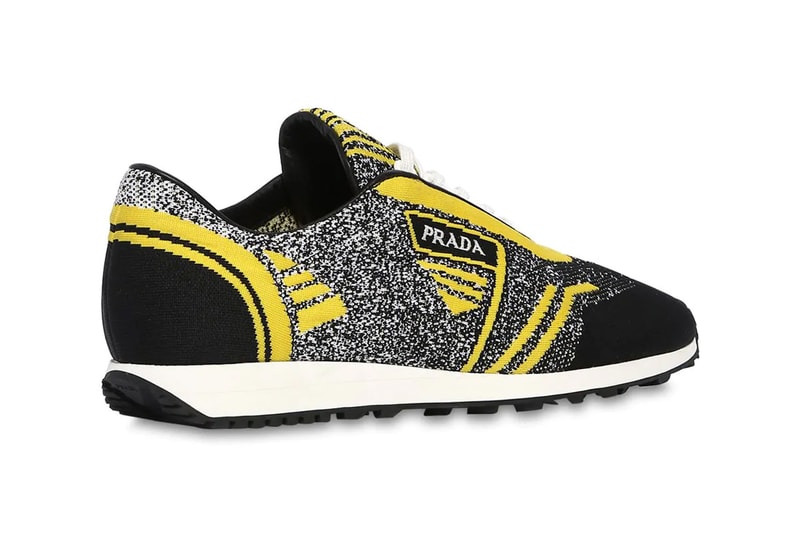 prada knit running sneakers black yellow colorway release spring 2019 