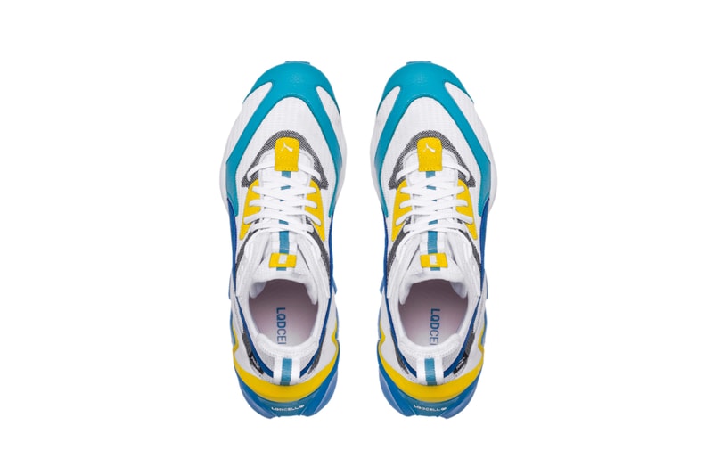 PUMA LQD Cell Origin Blue White Orange translucent heel piece hexagon technology