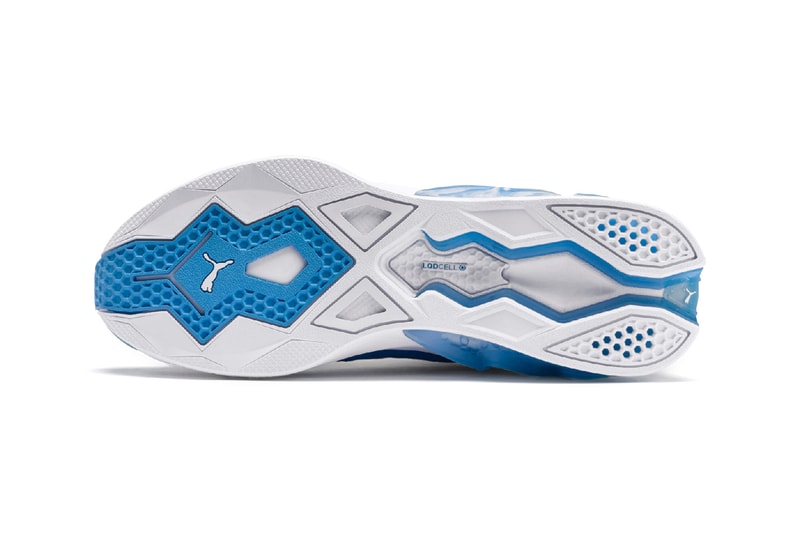 PUMA LQD Cell Origin Blue White Orange translucent heel piece hexagon technology