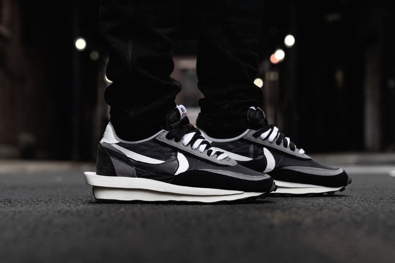 sacai x Nike LDWaffle Daybreak Collab On-Feet sneaker shoe release date info buy colorways look closer detail black white grey pink green blue multi BV0073-300 BV0073-400