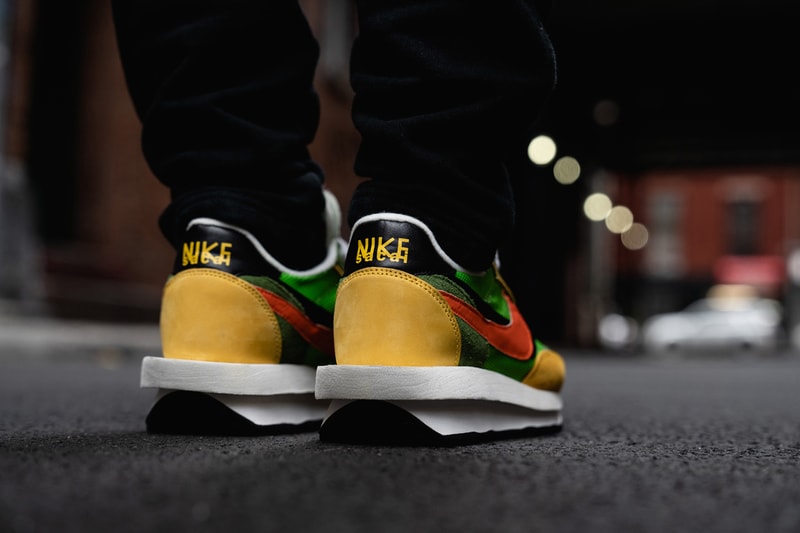 sacai x Nike LDWaffle Daybreak Collab On-Feet sneaker shoe release date info buy colorways look closer detail black white grey pink green blue multi BV0073-300 BV0073-400
