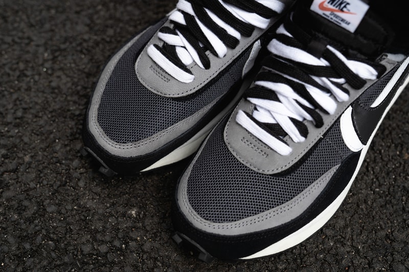 sacai x Nike LDWaffle Daybreak Collab On-Feet sneaker shoe release date info buy colorways look closer detail black white grey pink green blue multi BV0073-300 BV0073-400