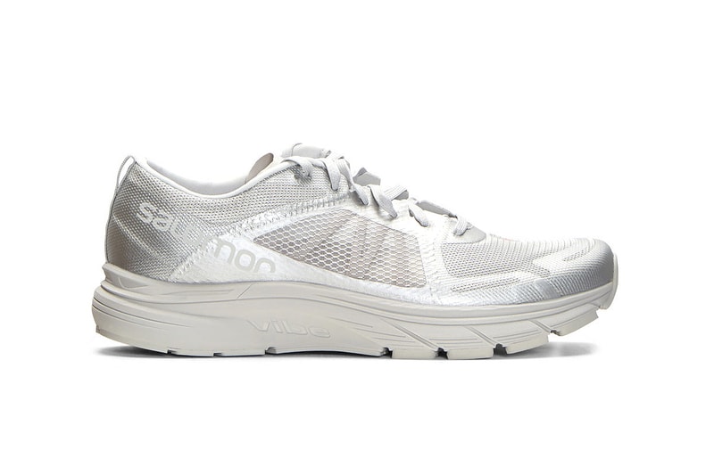 Satisfy x Salomon Sonic RA Max Sneakers Black Silver Running Technical Collaboration French Activewear Brand OrthoLite® memory foam lining logo prints lightweight rubber Vibe® midsole sol