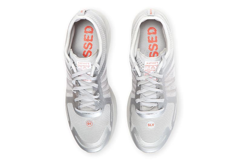 Satisfy x Salomon Sonic RA Max Sneakers Black Silver Running Technical Collaboration French Activewear Brand OrthoLite® memory foam lining logo prints lightweight rubber Vibe® midsole sol