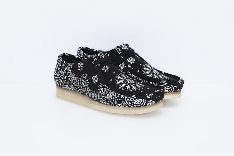 Supreme x Clarks Originals Summer Wallabee Collection paisley print bandana print pattern red blue Clarks England Originals footwear crepe sole British