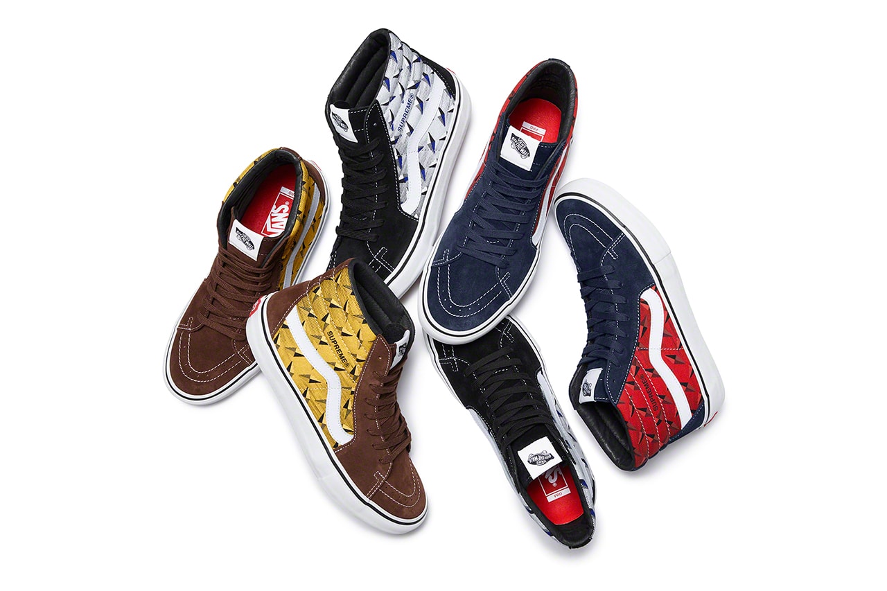 Supreme x Vans SS19 "Diamond Plate" Collection Sk8-Hi Pro Slip-On Pro Red Yellow White Suede Canvas