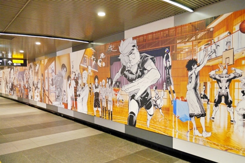 Tokyo Shibuya Station 100 Foot Anime Mural Info travel manga cartoon art drawing decor illustration japan japanese subway train underground tunnel weekly shonen jump