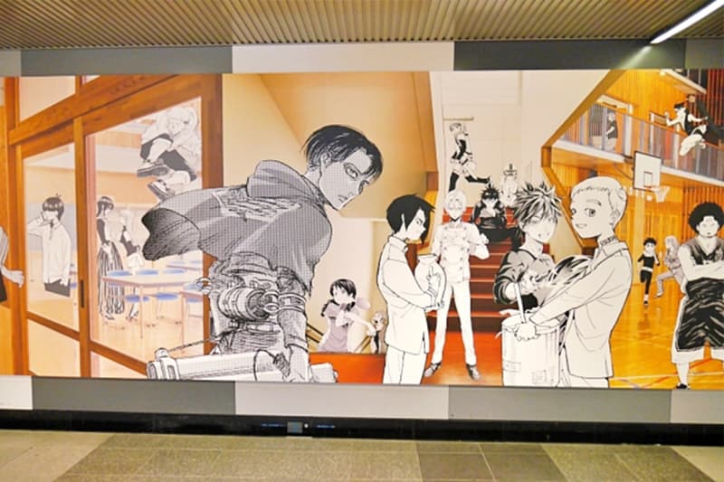 Tokyo Shibuya Station 100 Foot Anime Mural Info travel manga cartoon art drawing decor illustration japan japanese subway train underground tunnel weekly shonen jump