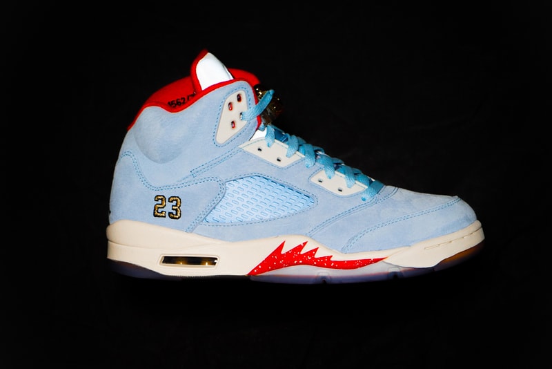 Trophy Room x Air Jordan 5 Retro "Ice Blue" Drop release info date buy red colorway friends family may 23 2019 exclusive marcus michael jordan celine orlando florida sail
