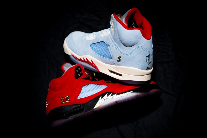Trophy Room x Air Jordan 5 Retro "Ice Blue" Drop release info date buy red colorway friends family may 23 2019 exclusive marcus michael jordan celine orlando florida sail