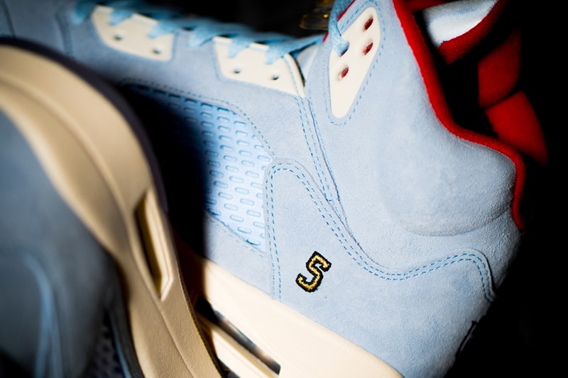 Trophy Room x Air Jordan 5 Retro "Ice Blue" Drop release info date buy red colorway friends family may 23 2019 exclusive marcus michael jordan celine orlando florida sail
