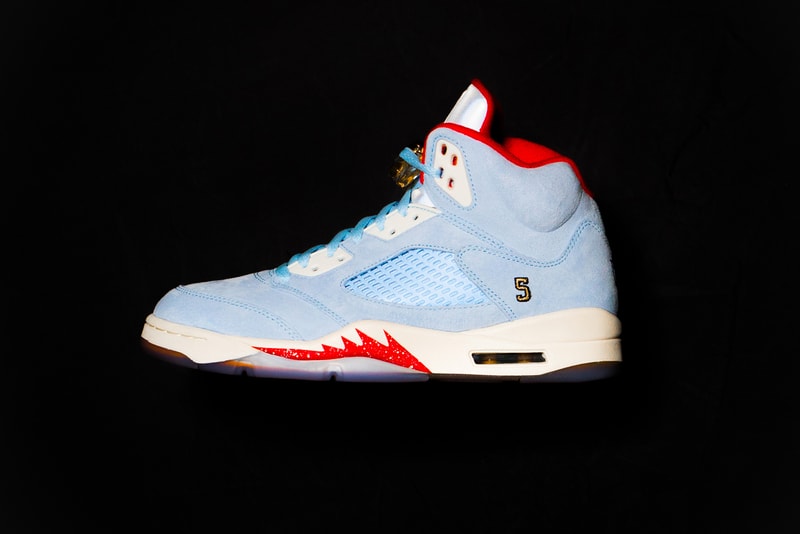 Trophy Room x Air Jordan 5 Retro "Ice Blue" Drop release info date buy red colorway friends family may 23 2019 exclusive marcus michael jordan celine orlando florida sail