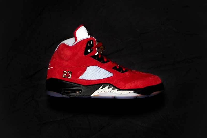 Trophy Room x Air Jordan 5 Retro "Ice Blue" Drop release info date buy red colorway friends family may 23 2019 exclusive marcus michael jordan celine orlando florida sail