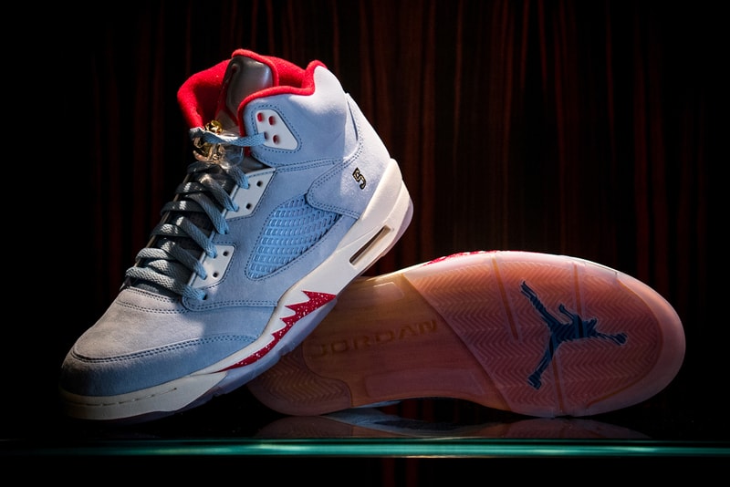 Trophy Room x Air Jordan 5 Retro "Ice Blue" Drop release info date buy red colorway friends family may 23 2019 exclusive marcus michael jordan celine orlando florida sail