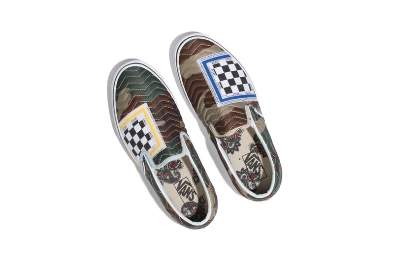 vans classic slip on mixed quilting camo white colorway release camouflage brown green blue black white checkers