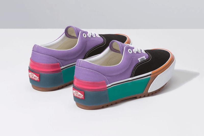 Vans "Stacked" Platform Era and Sk8-Hi Sneakers confetti fairy wren sea green checkerboard white colorway