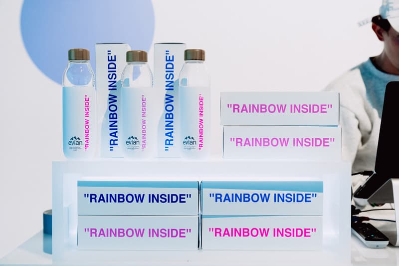 Virgil Abloh x Evian "Drip Drop" Pop-Up Event, Inside Look bottles soma one drop make a rainbow exclusive raffle giveaway signed new york nyc may 9 2019