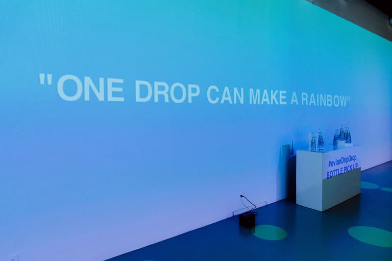 Virgil Abloh x Evian "Drip Drop" Pop-Up Event, Inside Look bottles soma one drop make a rainbow exclusive raffle giveaway signed new york nyc may 9 2019