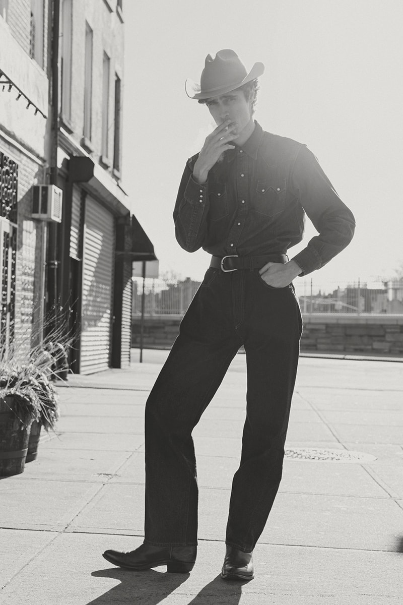 Levi's Vintage Clothing Lookbook Fall Winter 2019 FW19 Collection Archives Denim Jeans Trucker Jacket Twill Trousers Climate Seal Jacket Riders Pants Suede Sherpa Corduroy 
