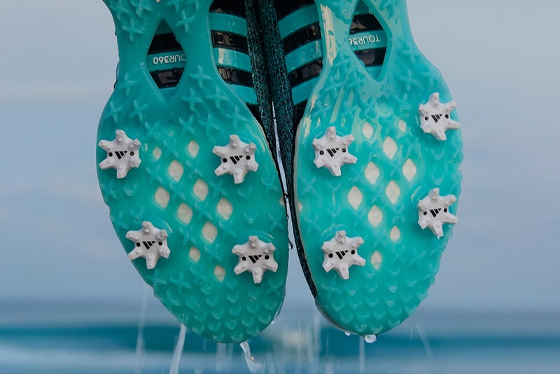 adidas golf tour360 tour 360 xt parley upcycled plastic ocean waste blue aqua green sneaker release us open pebble beach 