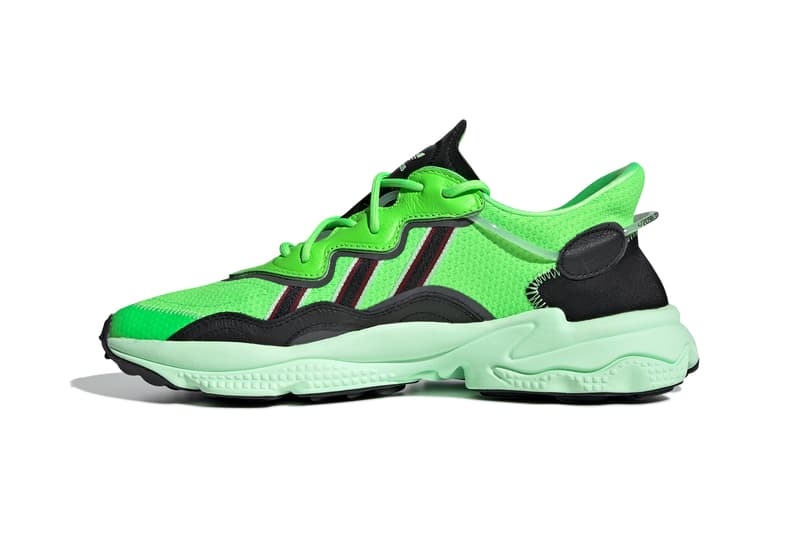 adidas Originals Ozweego Solar Green Core Black footwear adiprene midsole three stripes mesh leather pipes eva cushion tpu shock absoprtion