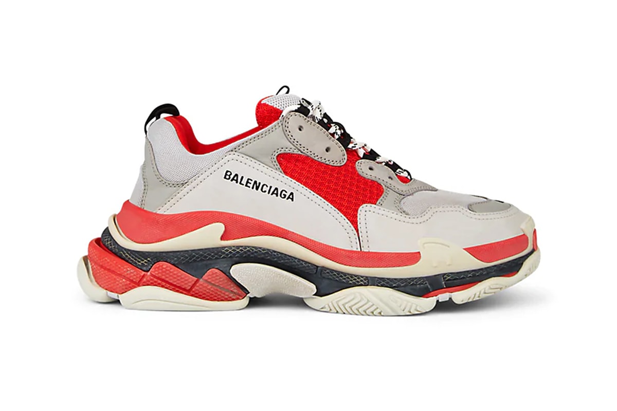 Balenciaga Triple S Red Off-White Chunky midsole embroidery ecru beige grey mesh sneakers suede 