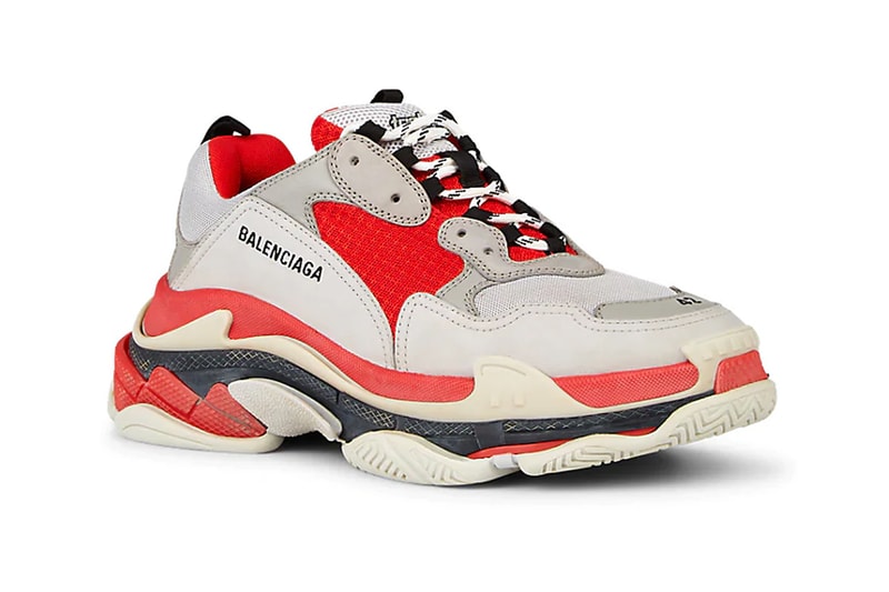 Balenciaga Triple S Red Off-White Chunky midsole embroidery ecru beige grey mesh sneakers suede 