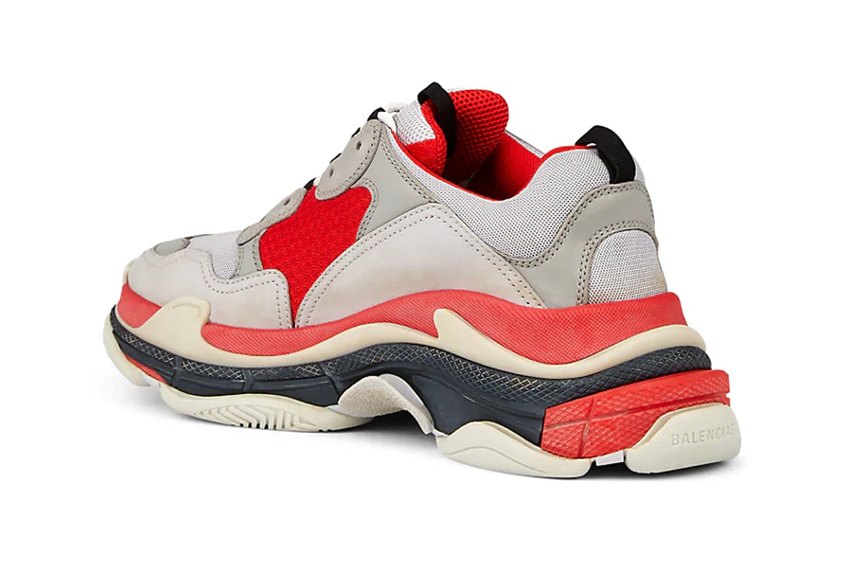 Balenciaga Triple S Red Off-White Chunky midsole embroidery ecru beige grey mesh sneakers suede 