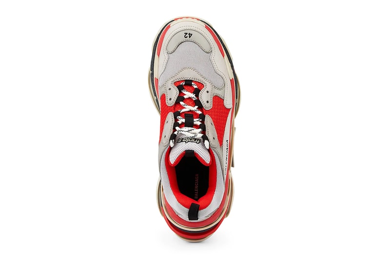 Balenciaga Triple S Red Off-White Chunky midsole embroidery ecru beige grey mesh sneakers suede 