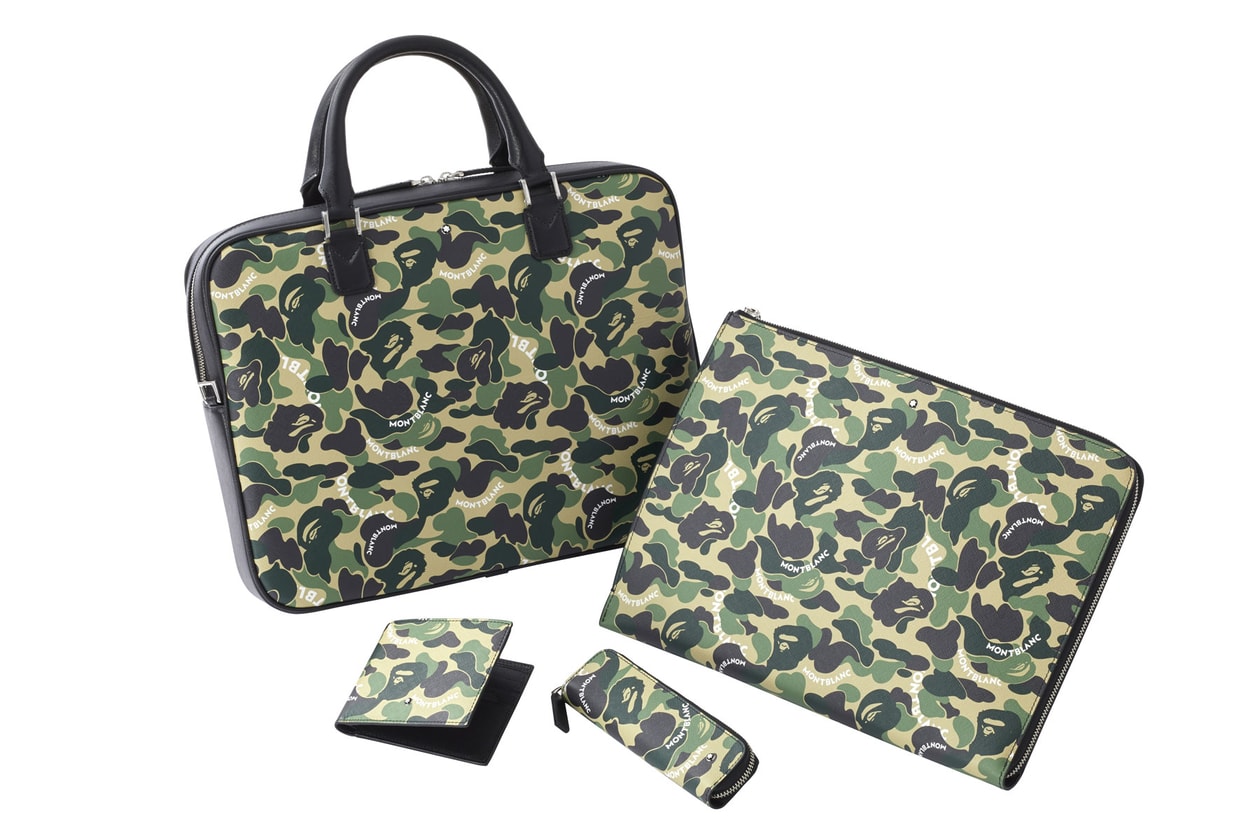 Montblanc x BAPE SS19 Collection spring summer 2019 collaborations accessories pens leather wallets case doc case portfolio computer bag wallet pen case