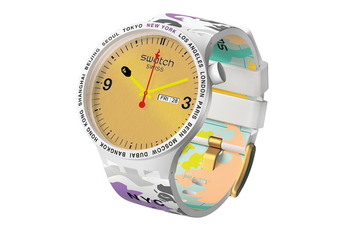 BAPE x Swatch Collaboration, Pre-Release Event Recap watches timepiece colorway city london new york berlin international first camo pattern 1993 june 15 2019 buy
