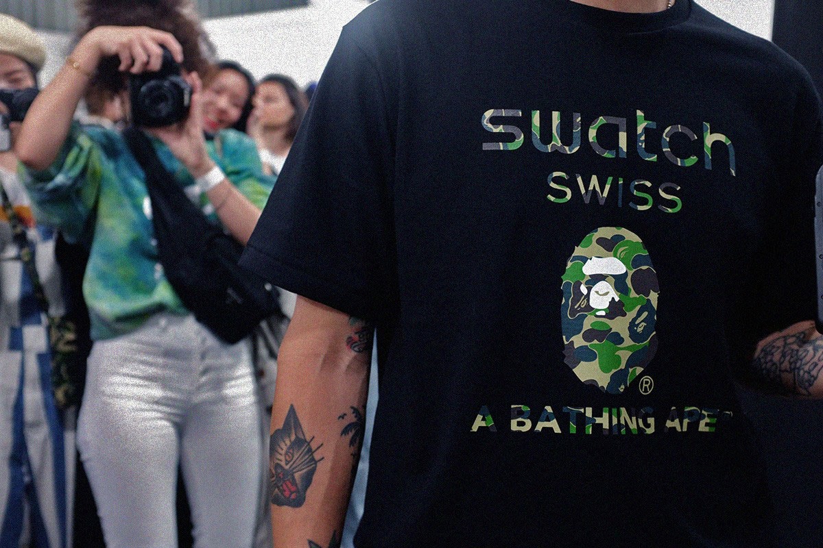 BAPE x Swatch Collaboration, Pre-Release Event Recap watches timepiece colorway city london new york berlin international first camo pattern 1993 june 15 2019 buy