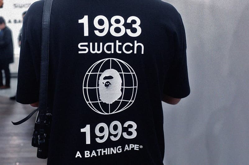 BAPE x Swatch Collaboration, Pre-Release Event Recap watches timepiece colorway city london new york berlin international first camo pattern 1993 june 15 2019 buy