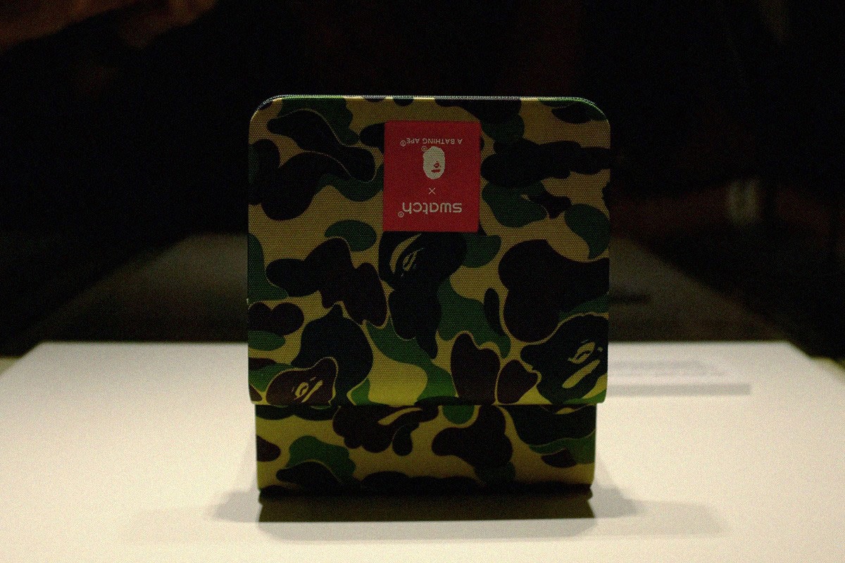 BAPE x Swatch Collaboration, Pre-Release Event Recap watches timepiece colorway city london new york berlin international first camo pattern 1993 june 15 2019 buy