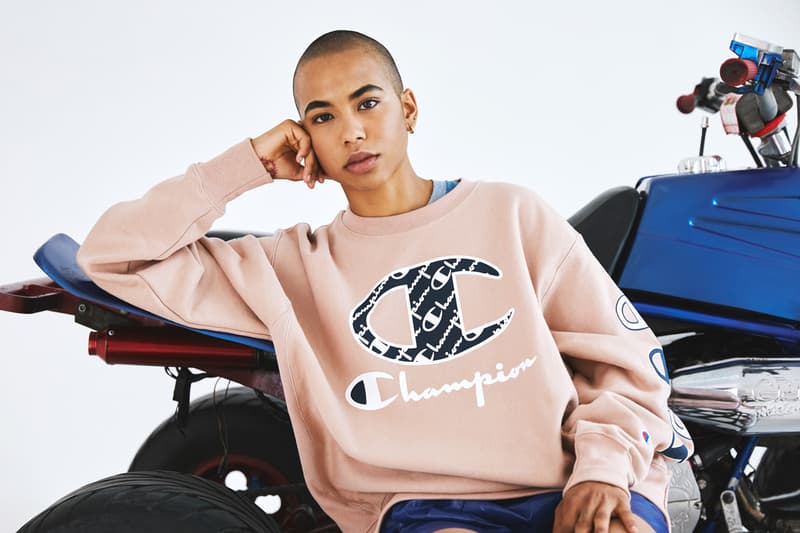 Champion x Amazon Prime Day 100 Year Anniversary capsule sweater atv four-wheeler ombre pink blue red wite tattoo