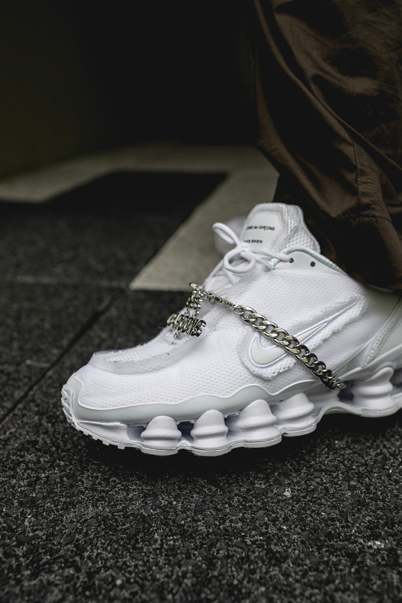 COMME des GARÇONS x Nike Shox TL "Triple White" Closer Look hypebeast france silver chain 