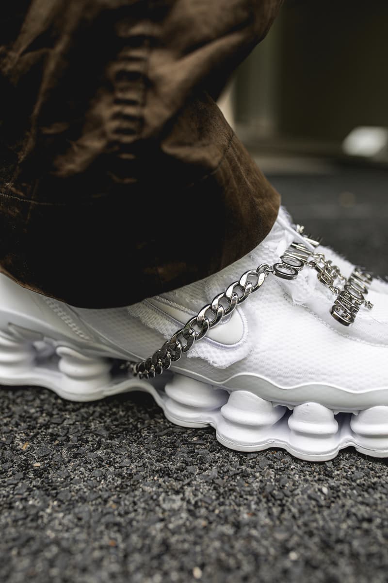 COMME des GARÇONS x Nike Shox TL "Triple White" Closer Look hypebeast france silver chain 