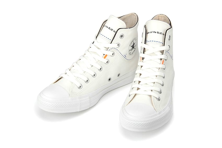 all white converse with black line
