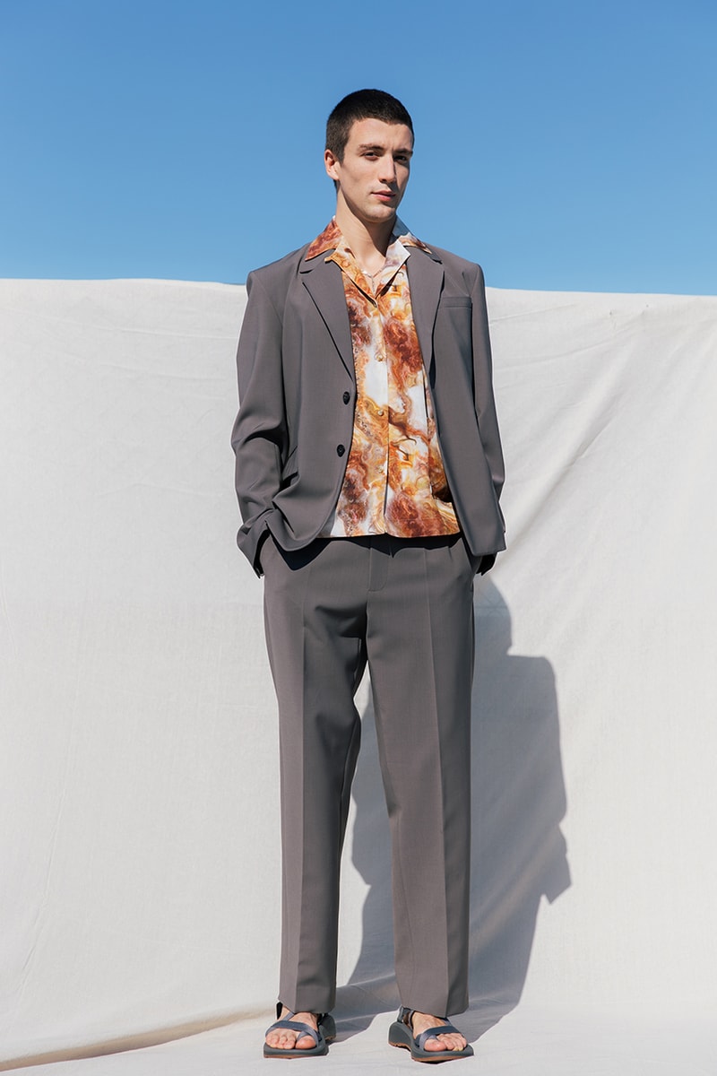 Deveaux Spring Summer 2020 SS20 Collection Lookbooks Informal Tailoring Relaxed Bowling Shirts Camp Collars Natural Marble Prints Big '80s Suits Blue Orange Burgundy Brown White Summer Looks