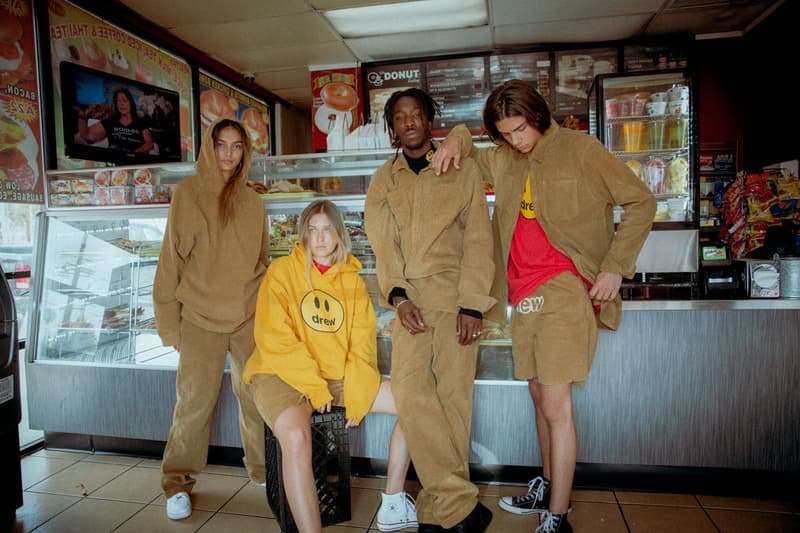 Drew House 2019 Collection Corduroy and Smiley Face California Los Angeles hotel slippers unisex brown