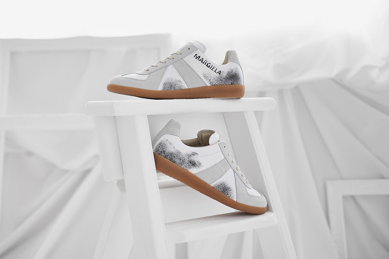 end clothing maison margiela 22 replica graffiti sneaker first look white grey black gum sole paint spray images buy launches register order