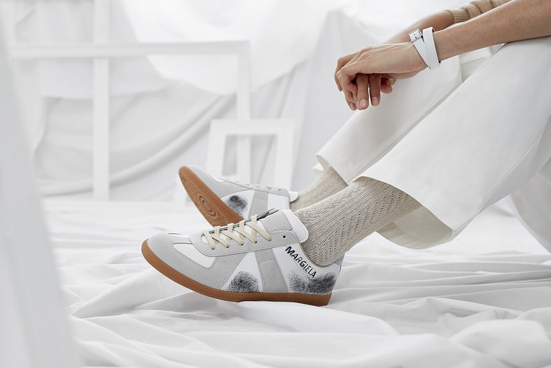 end clothing maison margiela 22 replica graffiti sneaker first look white grey black gum sole paint spray images buy launches register order