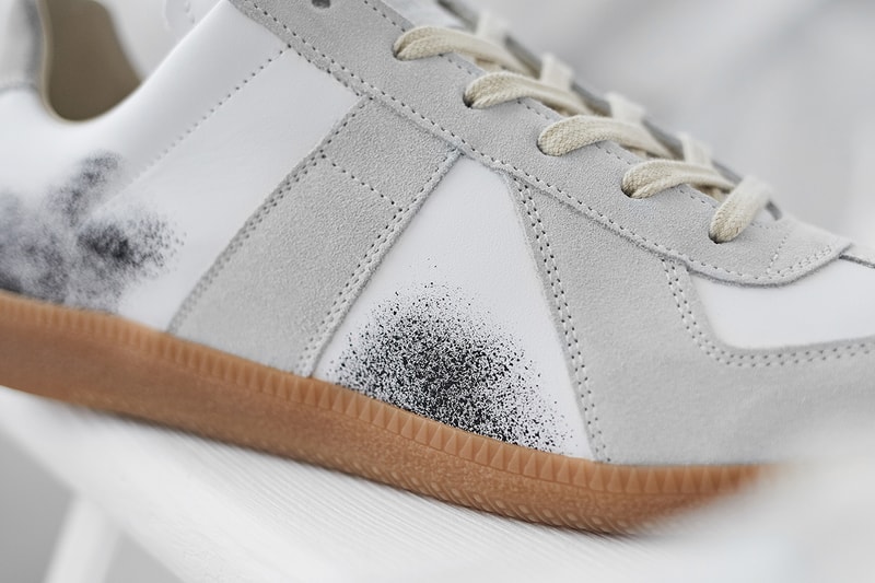 end clothing maison margiela 22 replica graffiti sneaker first look white grey black gum sole paint spray images buy launches register order