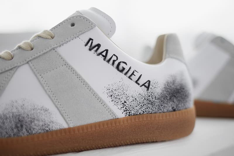 end clothing maison margiela 22 replica graffiti sneaker first look white grey black gum sole paint spray images buy launches register order