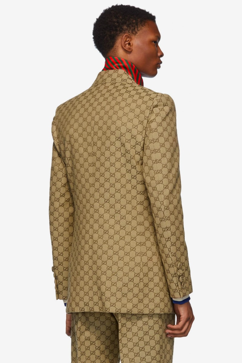 Gucci Brown GG Logo jacquard Suit & Patch Cap Release Info blazer jacket trousers joggers info price ssense buy now 