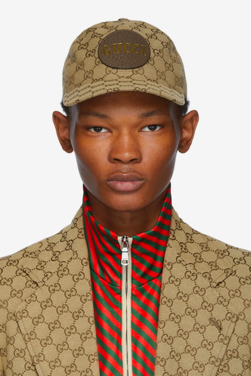 Gucci Brown GG Logo jacquard Suit & Patch Cap Release Info blazer jacket trousers joggers info price ssense buy now 